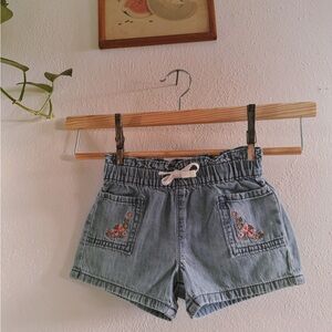 Embroidered Denim Shorts with Drawstring
